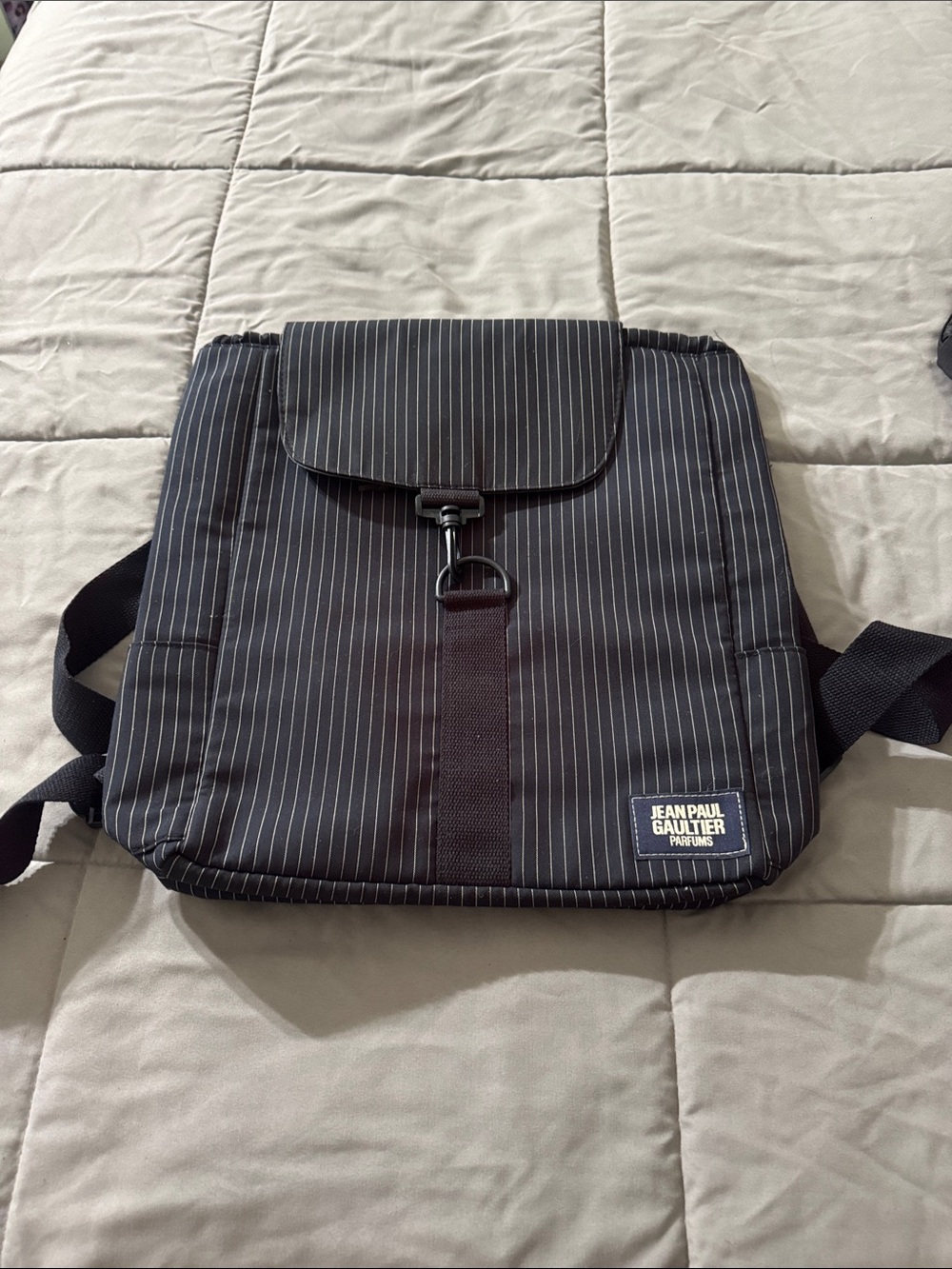 Jean Paul Gaultier Black Pinstripe Backpack with
